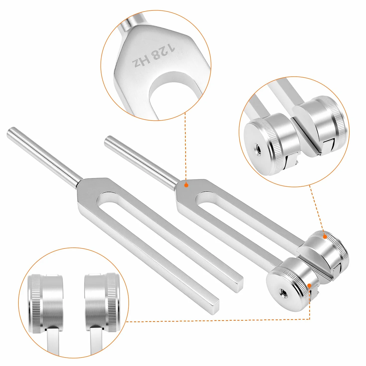 QWORK® Zestaw widelców tuningowych, 128 Hz, 256 Hz, 512 Hz, wysoka precyzja do uzdrawiania, medytacji, terapii dźwiękiem – w zestawie młotek silikonowy