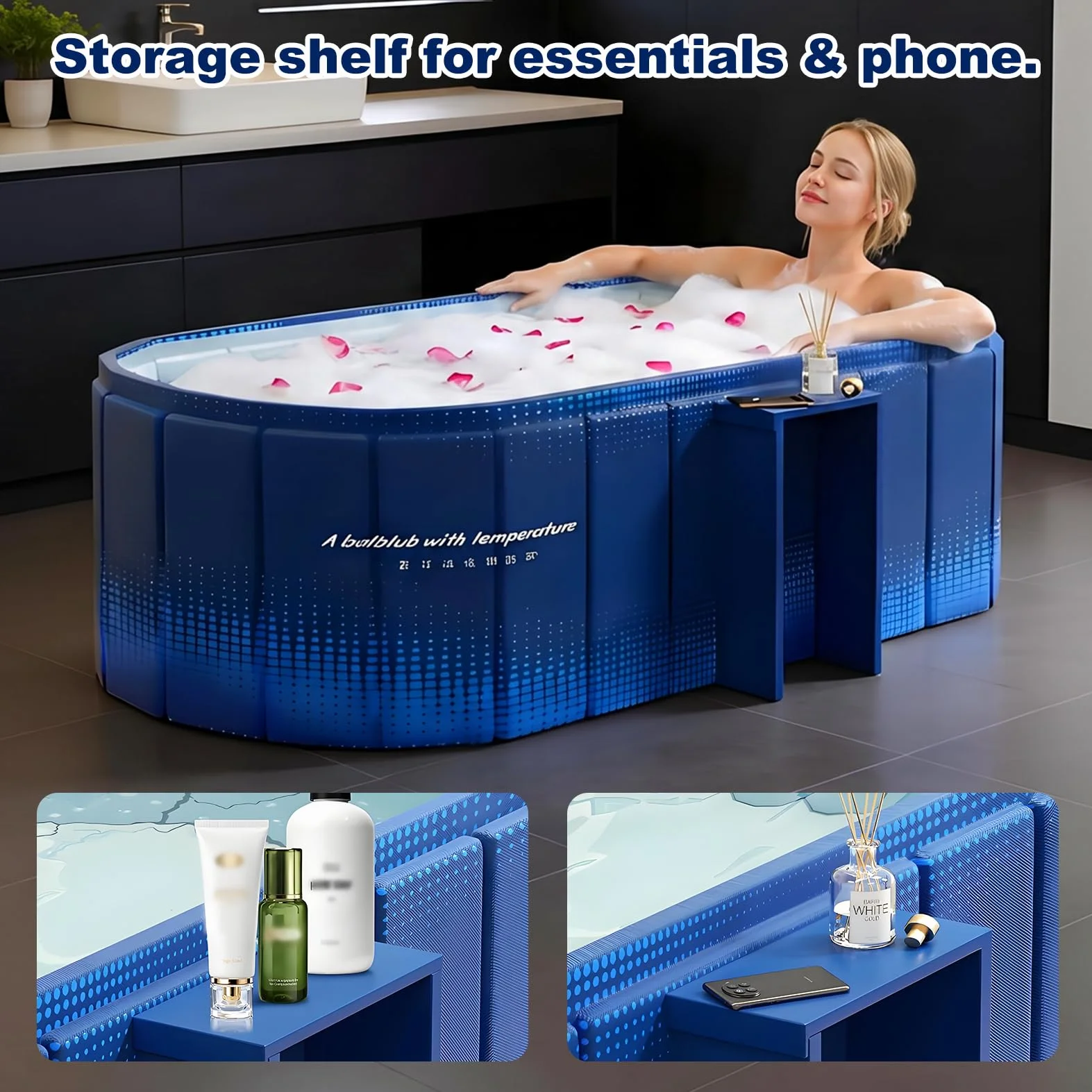 Przenośna wanna dla dorosłych, 119 cm, duża, składana, bez instalacji, do kabiny prysznicowej, do łazienki z gorącym SPA