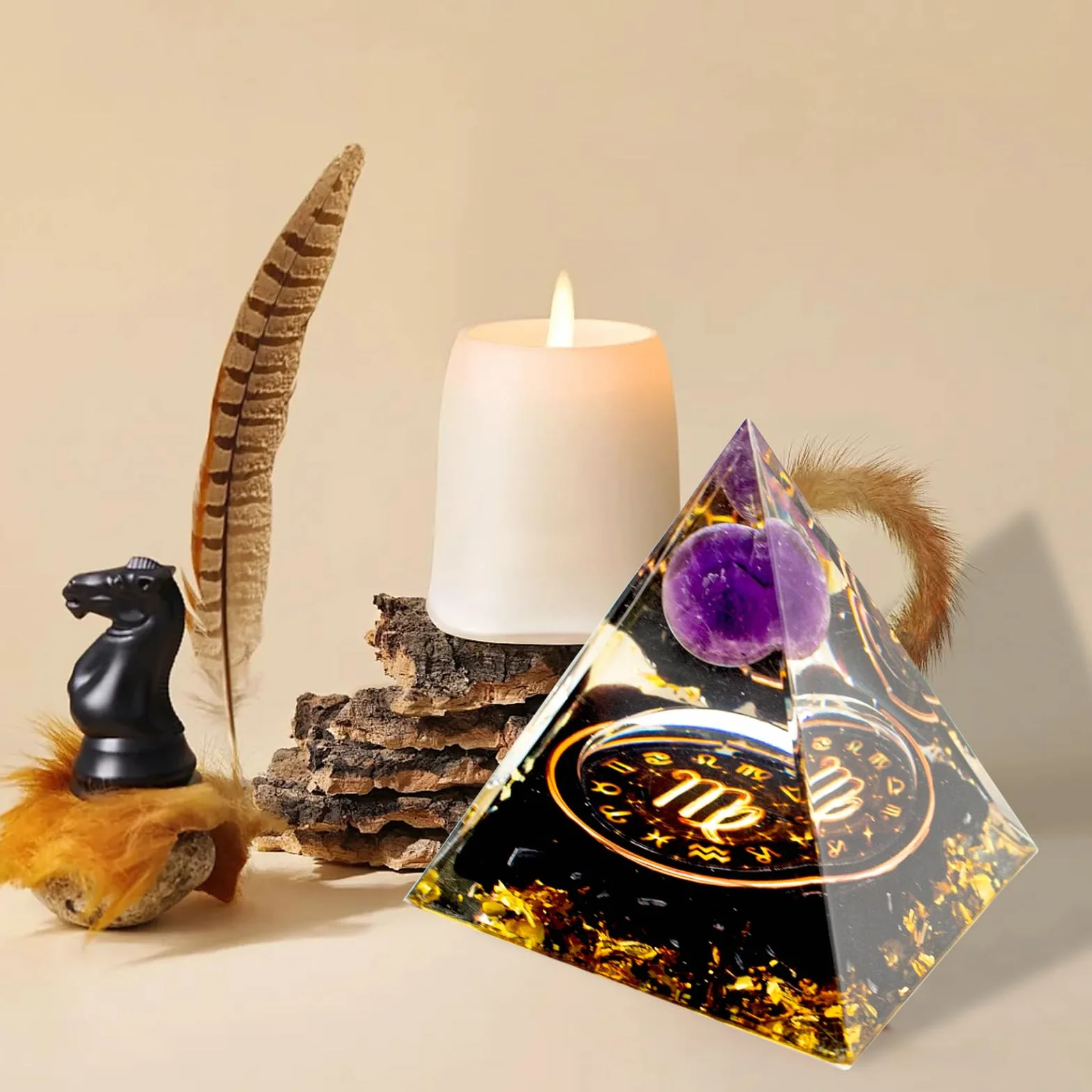 Piramida Orgonitowa z Kryształami Duże Kamienie Szlachetne Dekoracja Ezoteryczna Znak Zodiaku Panna