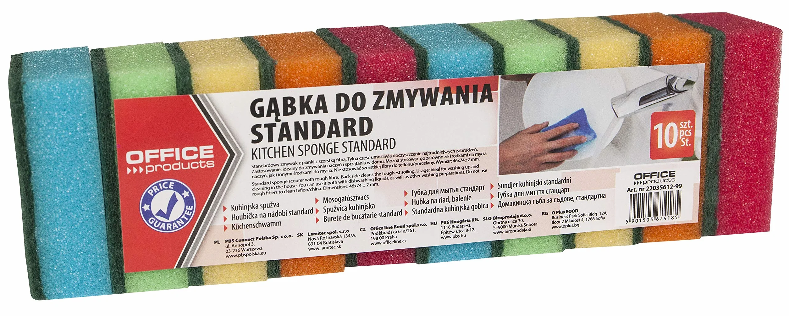 Gąbka do Zmywania OFFICE PRODUCTS Standard 10szt Mix Kolorów/Artykuły Higieniczne i Dozowniki/Typ-do Trudnych Zabrudzeń/Kolor-Mix Kolorów/Wymiary (mm)-46x74 ± 2mm