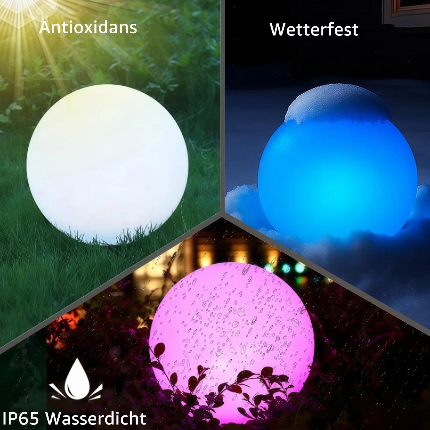 Mr.Go 40cm LED Kugelleuchte Wasserdichte Außenlampe mit Farbwechsel RGB 16 Farben Fernbedienung