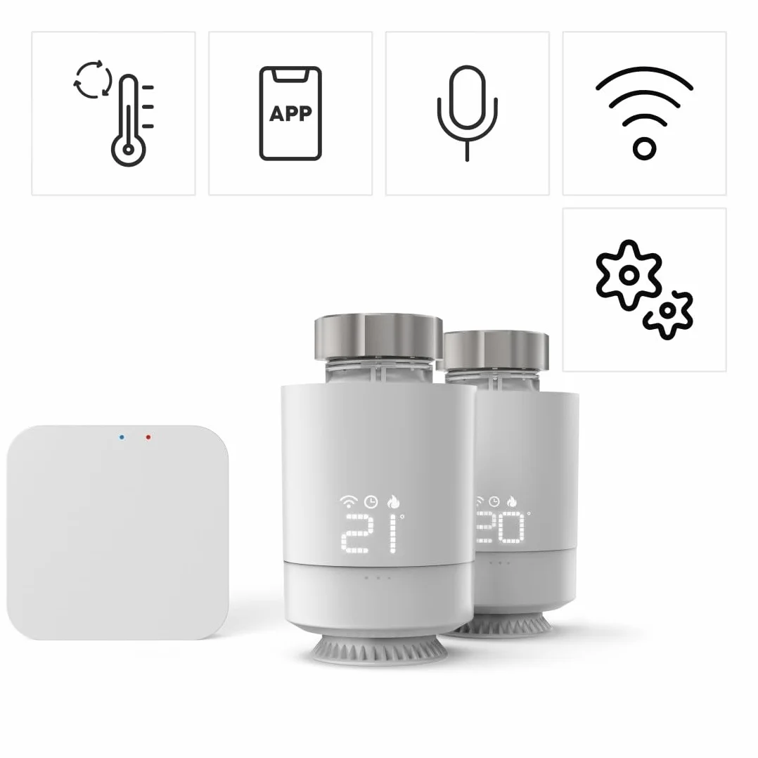 Hama Inteligentny termostat grzejnikowy, zestaw startowy 2 szt. z koncentratorem (sterowanie ogrzewaniem Wi-Fi, regulator ogrzewania Smart Home do wszystkich zaworów, programowalny termostat grzewczy