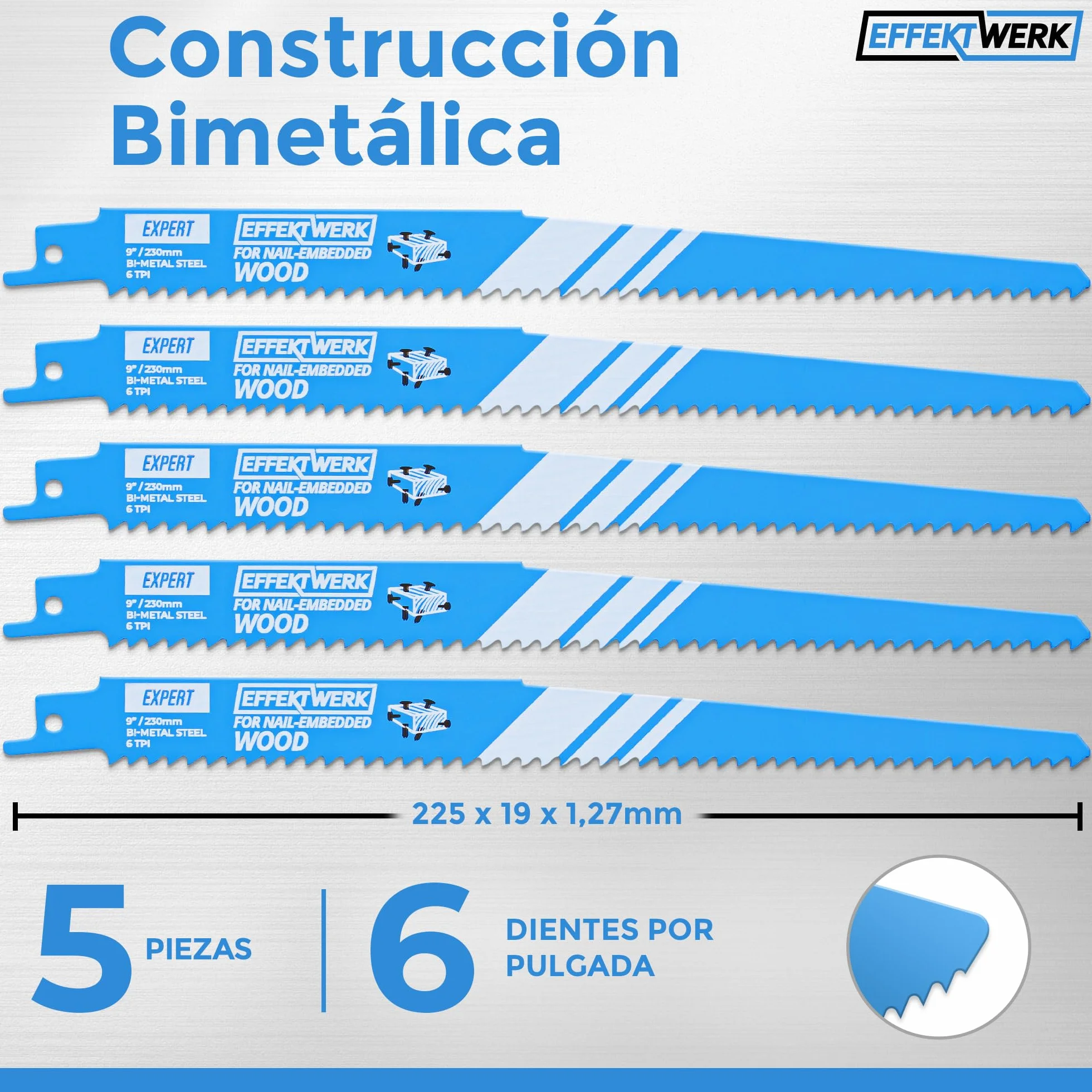 Reciprocating Saw Blades for Metal - 5 Pieces - 9" / 225mm Metal Cutting Saw Blade Set - Bi-Metal Steel - 6 TPI (Teeth per Inch)