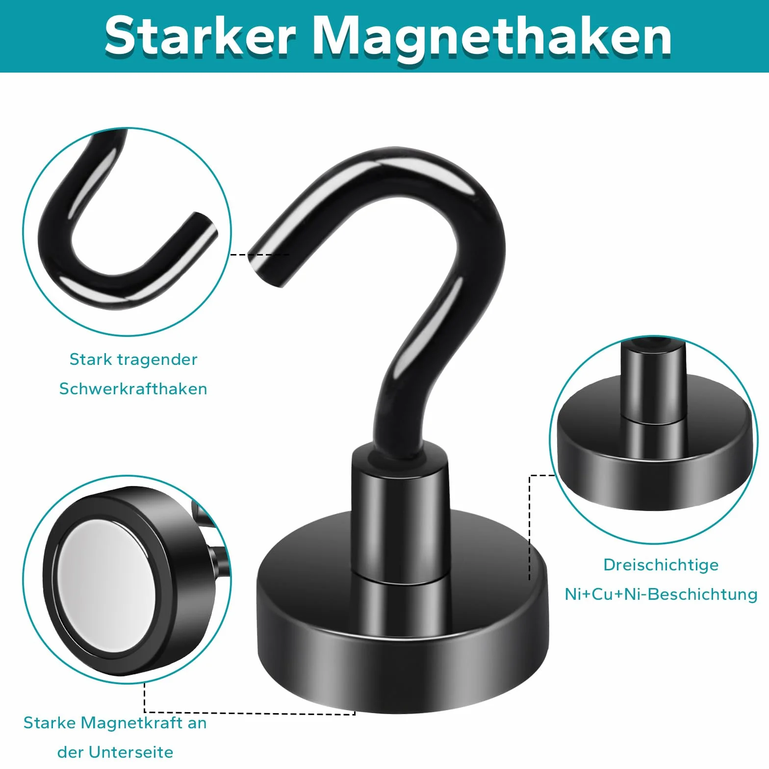 MIN CI 8 sztuk haczyków magnetycznych, ekstra mocne, 20 mm, czarne magnesy neodymowe, bardzo mocne magnesy z haczykiem, uchwyt magnetyczny, okrągłe haczyki kuchenne, na kemping, garaż, do kuchni,
