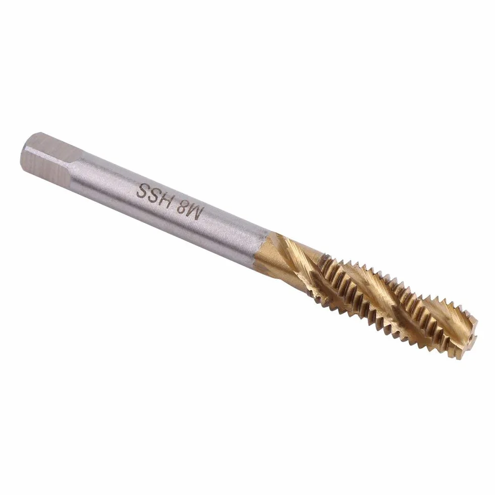 5 pcs Gewindebohrer Set Titan Beschichtet HSS Schraube Sechskantschaft Senker Werkzeuge Spiralnut Gewinde Schneiden Gewindebohrer M3 M4 M5 M6 M8 für Holz Kunststoff Dünnes Aluminium
