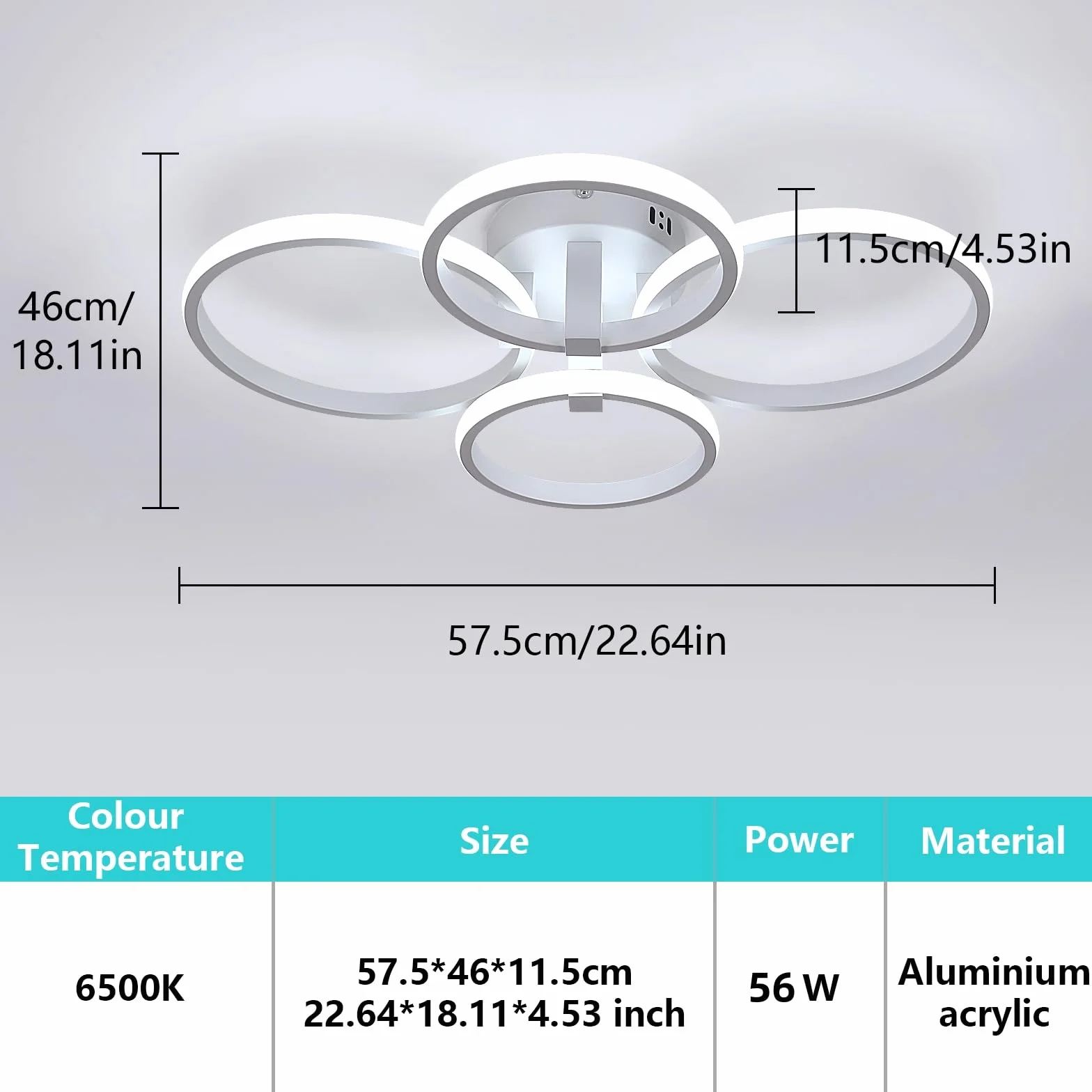 Nowoczesna lampa sufitowa LED, 48W 5400LM okrągła lampa sufitowa LED, metalowy biały żyrandol LED do salonu, sypialni, kuchni, jadalni, 6500K zimne białe światło