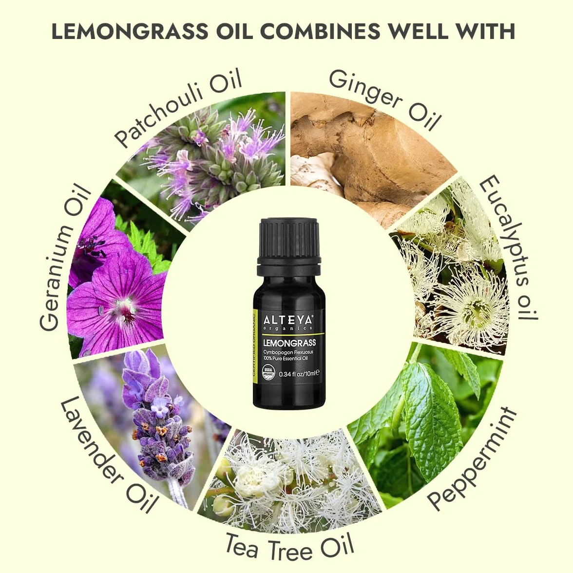 Alteya Bio olejek z trawy cytrynowej (Cymbopogon Citratus) 10 ml - 100% certyfikowany organiczny czysty naturalny olejek z trawy cytrynowej