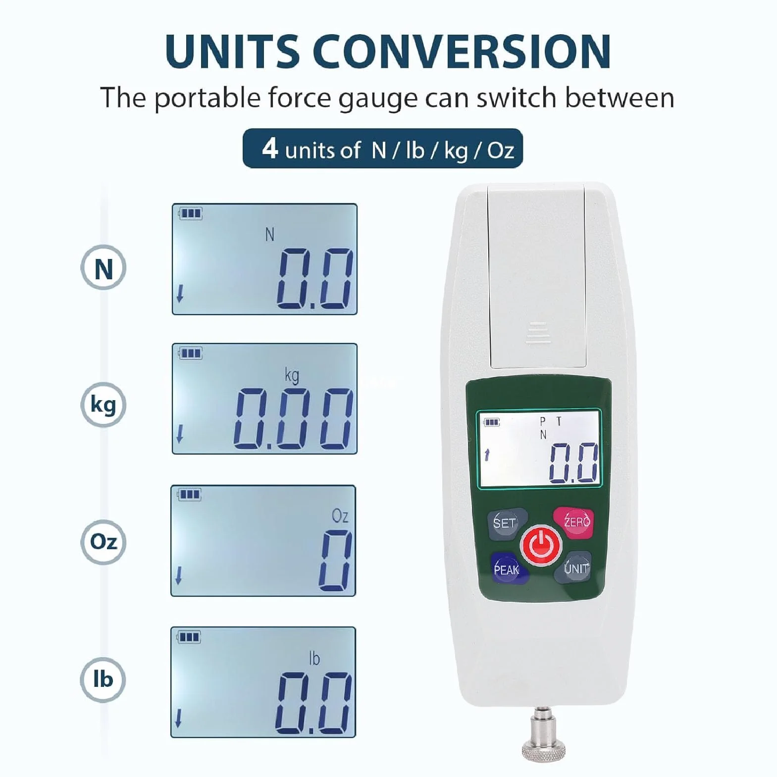 Cyfrowy Miernik Siły Push Pull Tester 100N/10 Kg 4 Jednostki Konwersja Alarm Ograniczający