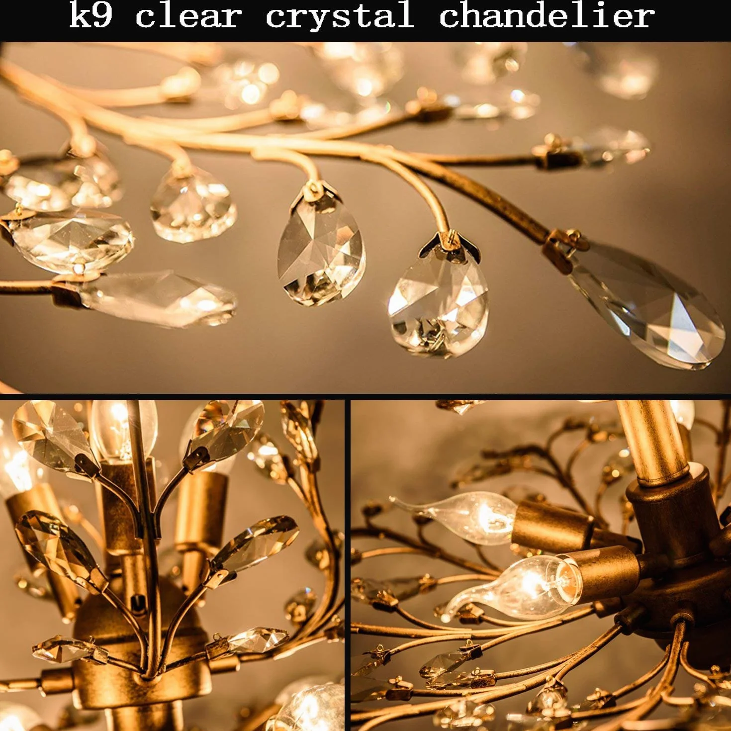 Ganeed Kryształowe żyrandole K9 Crystal Pendant Light Chandelier Lighting Fixtures Ceiling Light for Living Room Bedroom Restaurant Hallway Gold 3 Lights
