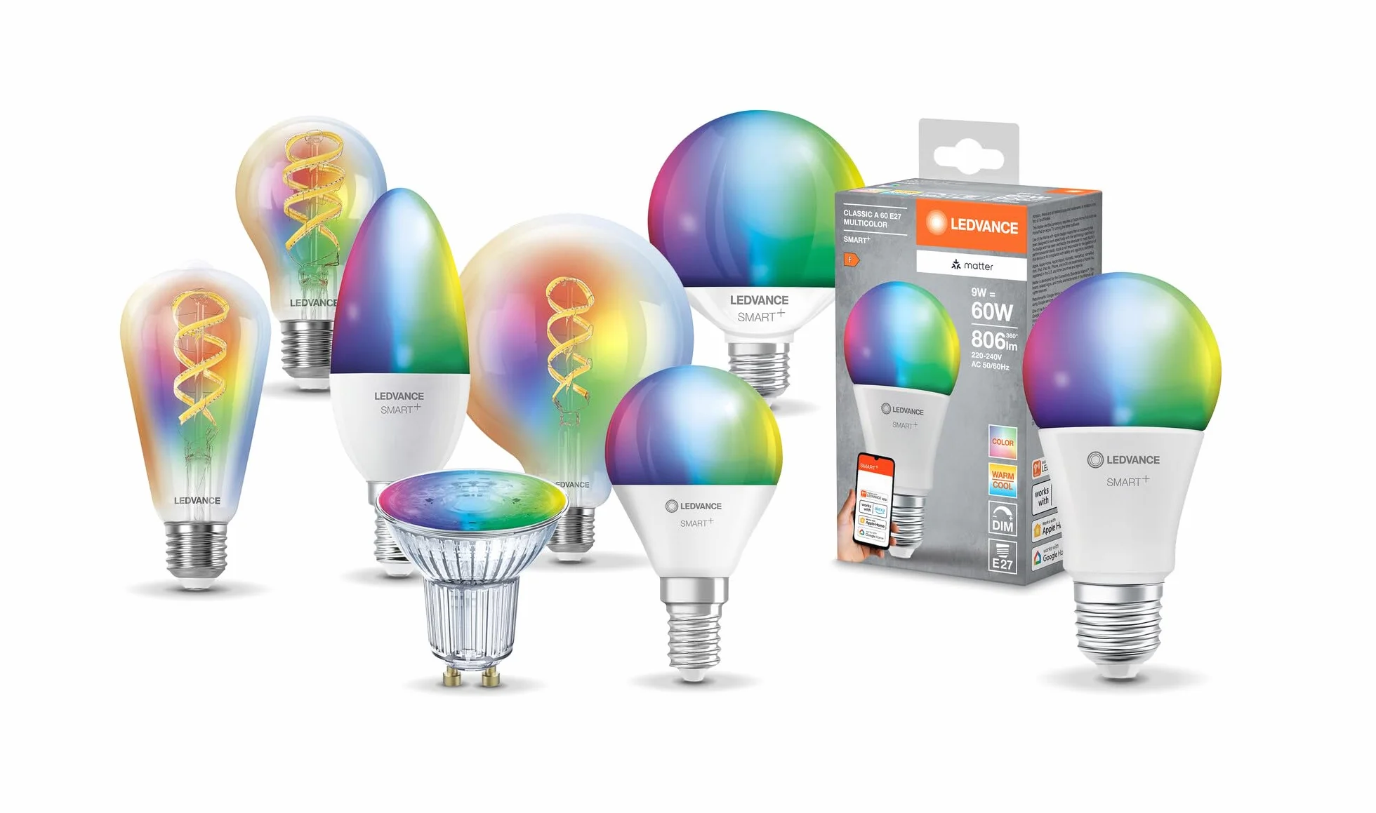 LEDVANCE Lampa LED SMART+ MATTER E27 9W 806lm biała matowa kompatybilna z Google Alexa Apple pakiet 4