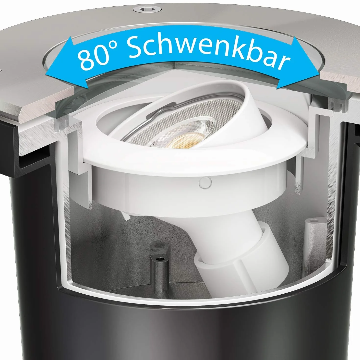 ledscom.de BOFU Oprawa wpuszczana w ziemię stal nierdzewna okrągła IP67 150mm Ø lampa LED 5,473W 468lm 30° ciepła biel