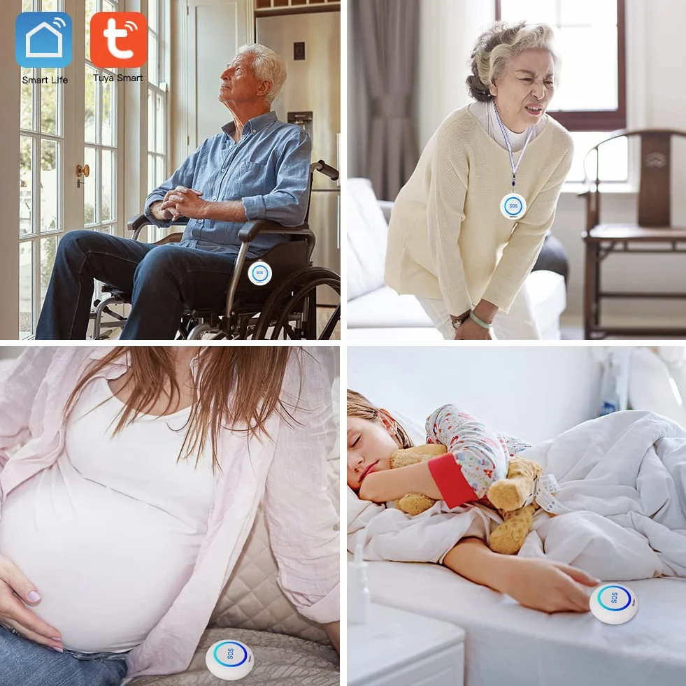 SINGCALL Tuya Wifi Smart Przycisk Alarm SOS dla Osób Starszych/Dzieci, Alarm dla Pacjentów w Podeszłym Wieku, Niebieski Przycisk Połączenia, Podłączenie do Telefonu(odpowiednie dla środowisk domowych)
