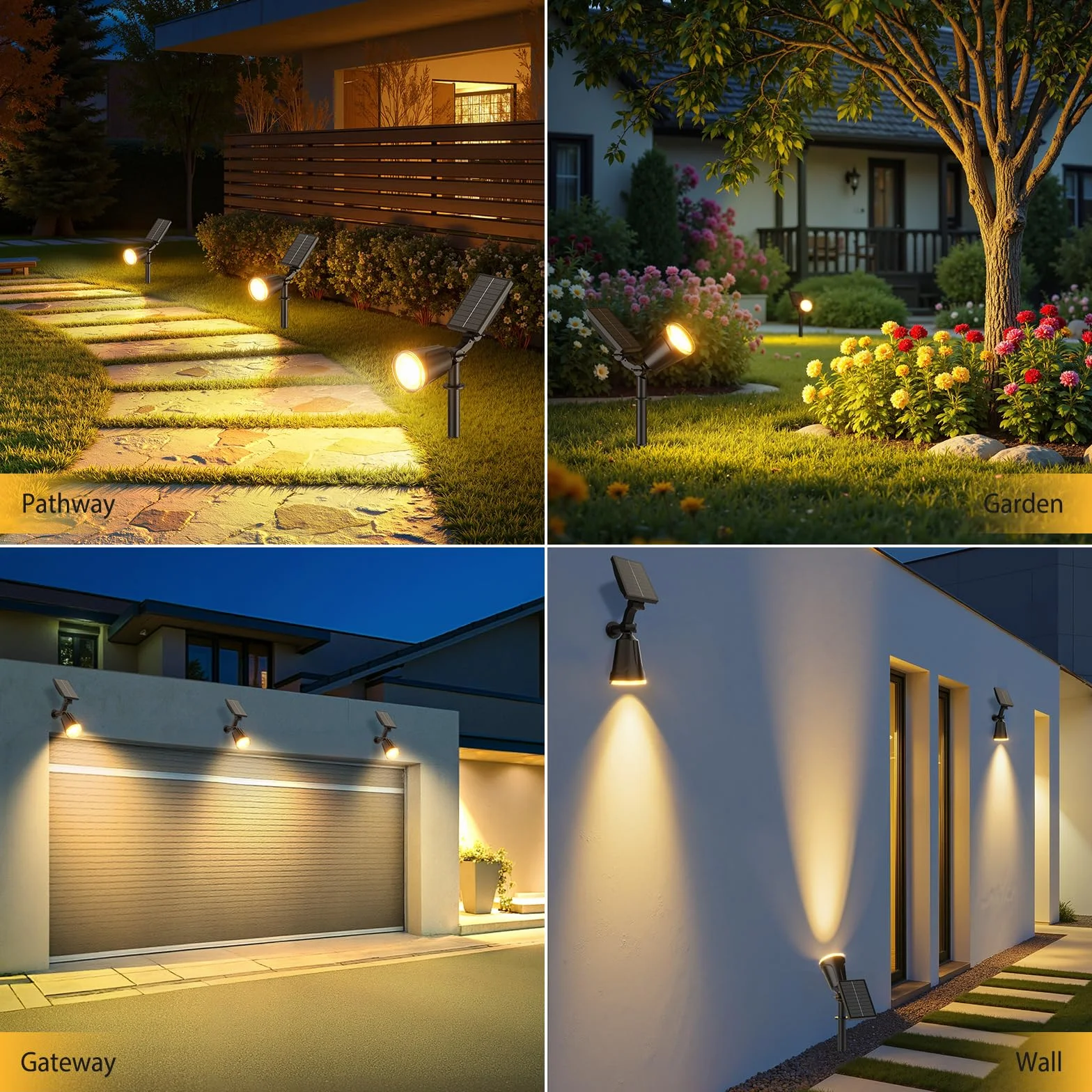 GEARLITE Lampy solarne do ogrodu na zewnątrz, ciepła biel, solarne LED reflektory zewnętrzne z 1500 mAh akumulatorem, 1200 lumenów, lampy solarne do użytku na zewnątrz z IP65 wodoodpornością do