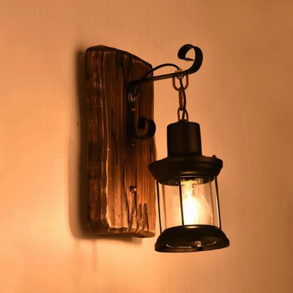 Rustykalny Lampa ścienna Drewniany Kinkiet Retro Nostalgiczny Kinkiet Vintage żelazna Lampa Wisząca Loft Oświetlenie Dekoracyjne Oświetlenie Jadalni Kuchnia Restauracja Hotel Bar Kawiarnia Przedpokój