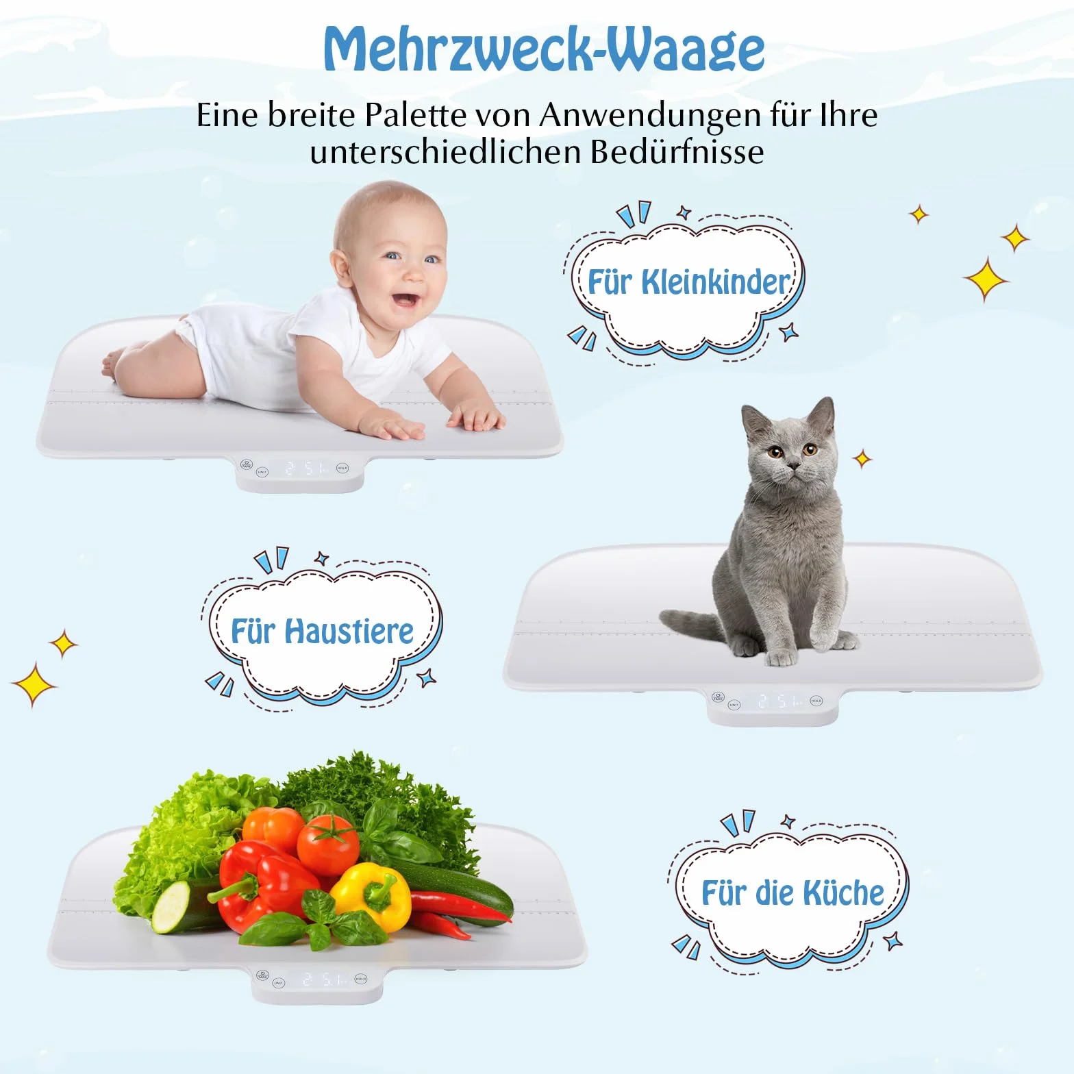 GOPLUS Cyfrowa waga dla niemowląt, inteligentna waga dla dzieci z Bluetooth i aplikacją, funkcje uchwytu i tarowania, wyświetlacz LED, wielofunkcyjna waga dla zwierząt domowych, waga do karmienia dla