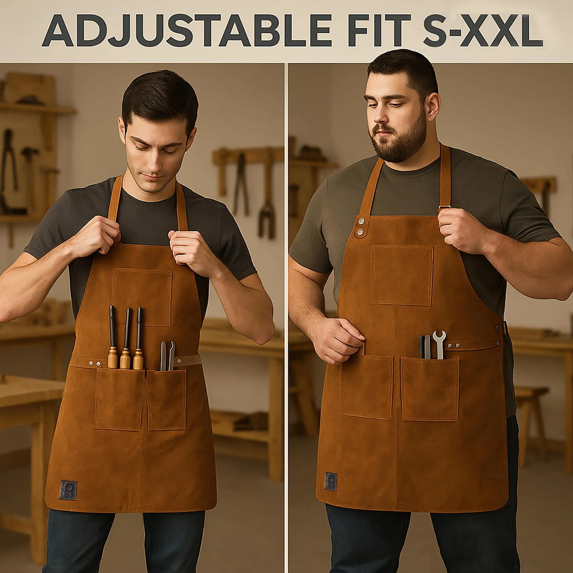 Rustic Town Genuine Leather Grill Work Apron with Tool Pocket Adjustable XXL