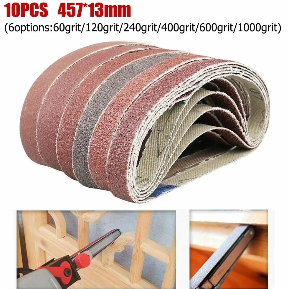 10 szt. Szlifierka taśmowa pasy szlifierskie 60-1000 papier ścierny o ziarnistości taśmy ścierne do metalowego polerowania drewna 457x13mm(60 grit)