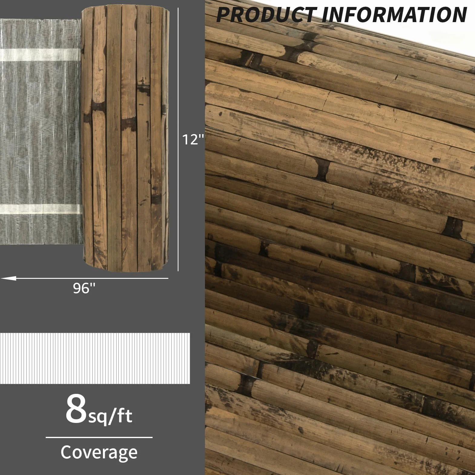Art3d Naturalny bambusowy panel ścienny do dekoracji ścian wewnętrznych, odnawialne panele ścienne, sufitowe, meblowe, szafkowe, biurowe, 30 x 244 cm, kolor ciemnopalony