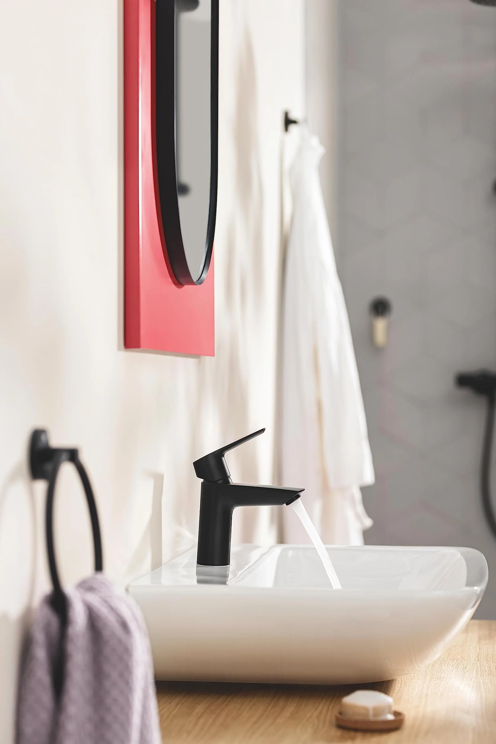 GROHE Start QuickFix 411742430 pierścień na ręczniki (metal, ukryte zapięcie, ze śrubami i kołkami, bardzo łatwy w montażu, QuickGlue), rozmiar 200 mm, czarny matowy, 411742430