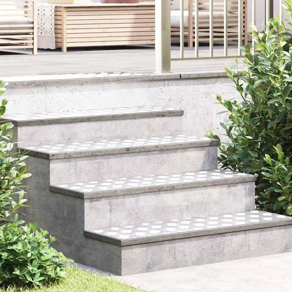 Stopnie schodowe aluminiowe, srebrne, prostokątne, 2 sztuki, 100 x 30 cm, do użytku wewnątrz i na zewnątrz, antypoślizgowa mata schodowa z ochroną przed zadrapaniami i hałasem, 2 sztuki
