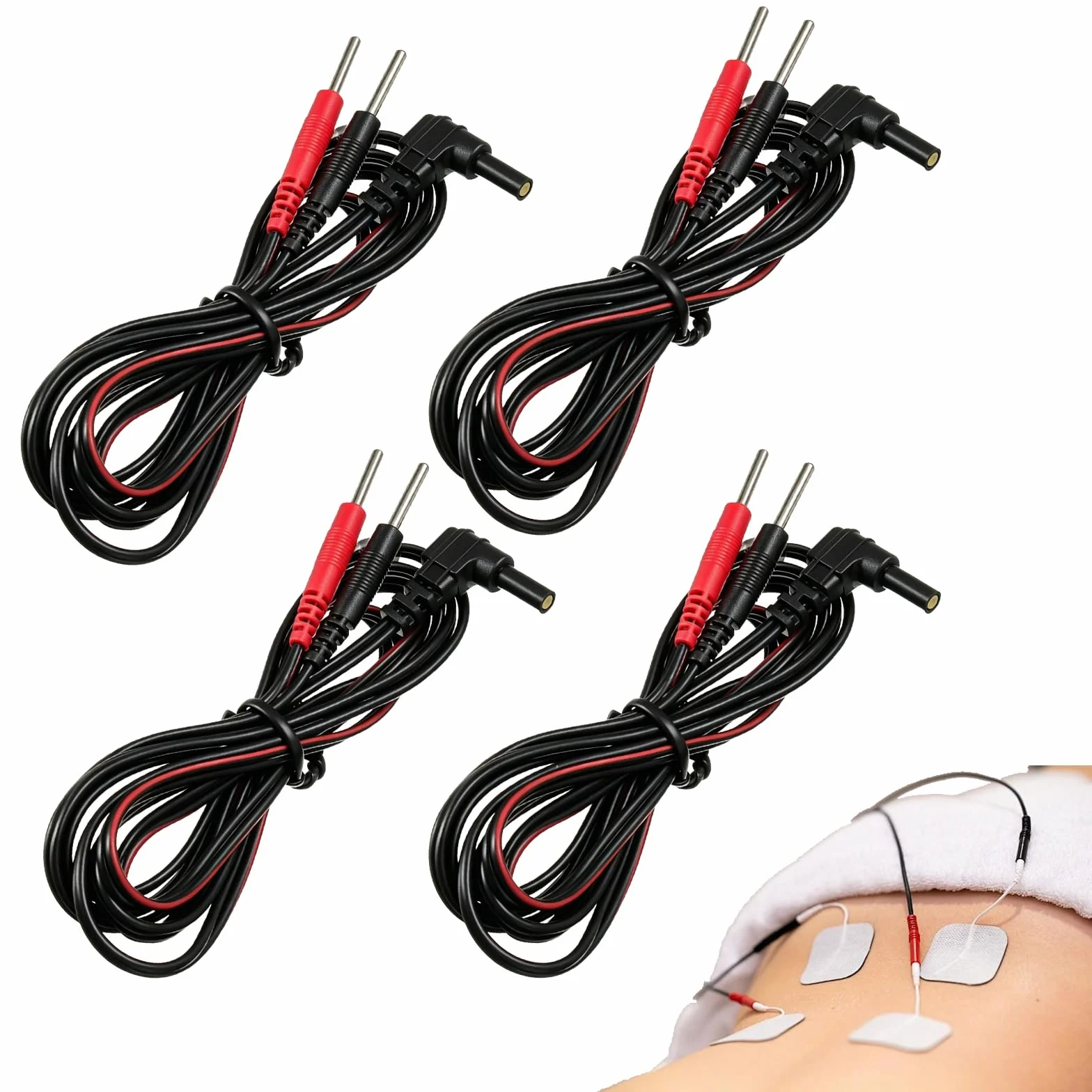 TENS EMS 4-częściowy kabel wtykowy 2 mm, elastyczny kabel elektrodowy 1,25 m, do elektroterapii, stymulatorów mięśni i elektrostymulacji