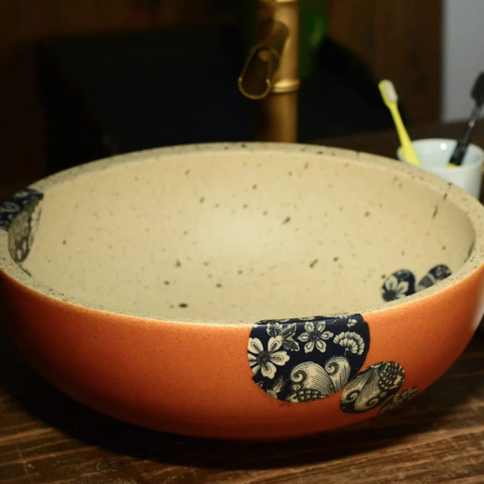 Okrągła Umywalka Artystyczna, Ceramiczna Umywalka Nablatowa W Stylu Vintage, Umywalka Do Łazienki, Umywalka Nablatowa, Solidna I Trwała, 41 X 41 X 15 Cm