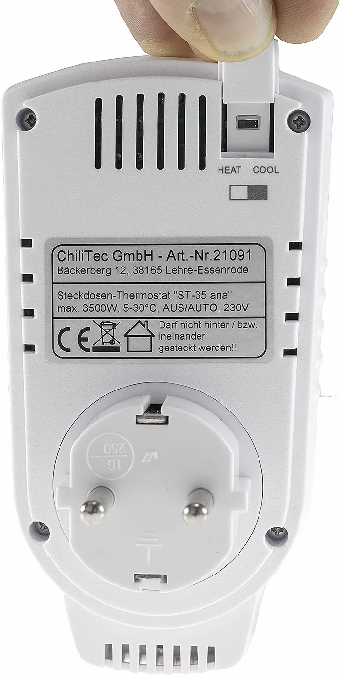 Termostat z gniazdkiem elektrycznym, analogowy, z pokr?t?em, gniazdko z czujnikiem temperatury, 3500 W, regulator temperatury do urz?dze? grzewczych i ch?odniczych, termowentylator, ogrzewanie na podczerwie?