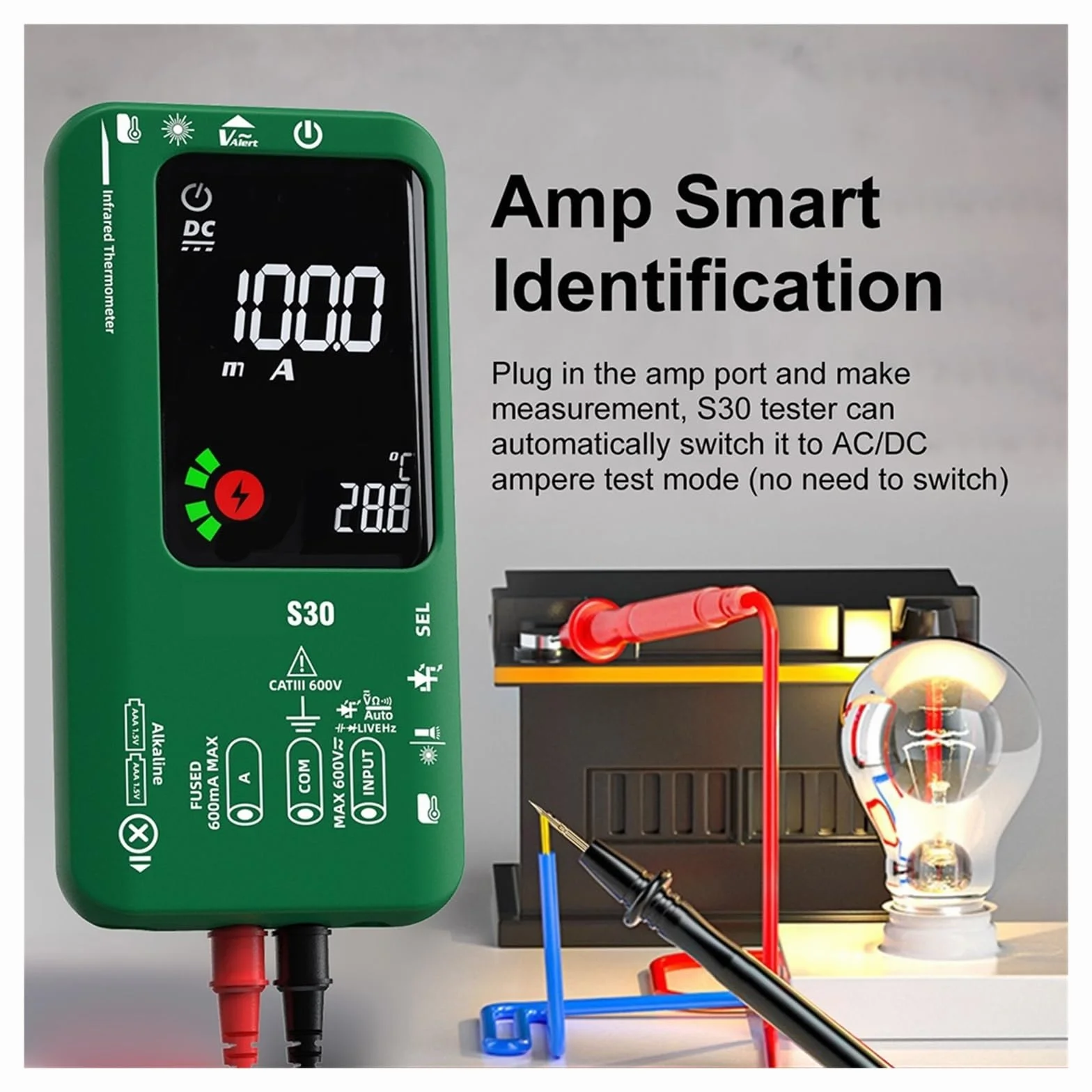 S30 USB Charge Kolorowy Ekran LCD Multimetr Cyfrowy Termometr Na Podczerwień True 15V Dioda AC DC Napięcie Prądu Tester Szybko Dokładnie Łatwy Odczyt(Black S30)