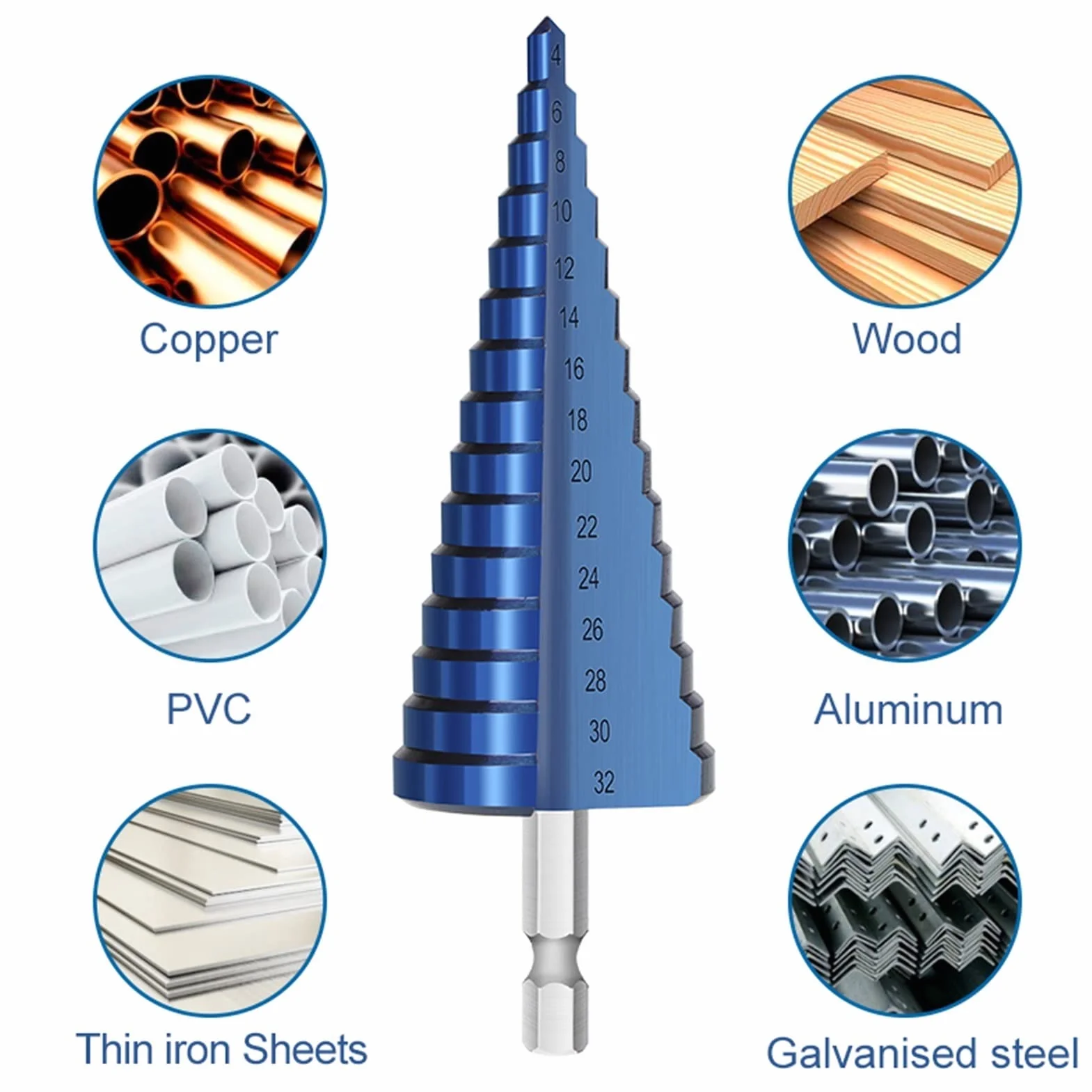 Wiertła do cięcia wiertło stożkowe stopniowe wiertło stopniowe z chwytem sześciokątnym HSS re Hole Cutter 3-13 4-12/20/22/32mm wiertło do metalu (kolor: 3 szt. 3-12 4-12 4-20) (1 szt. 4)