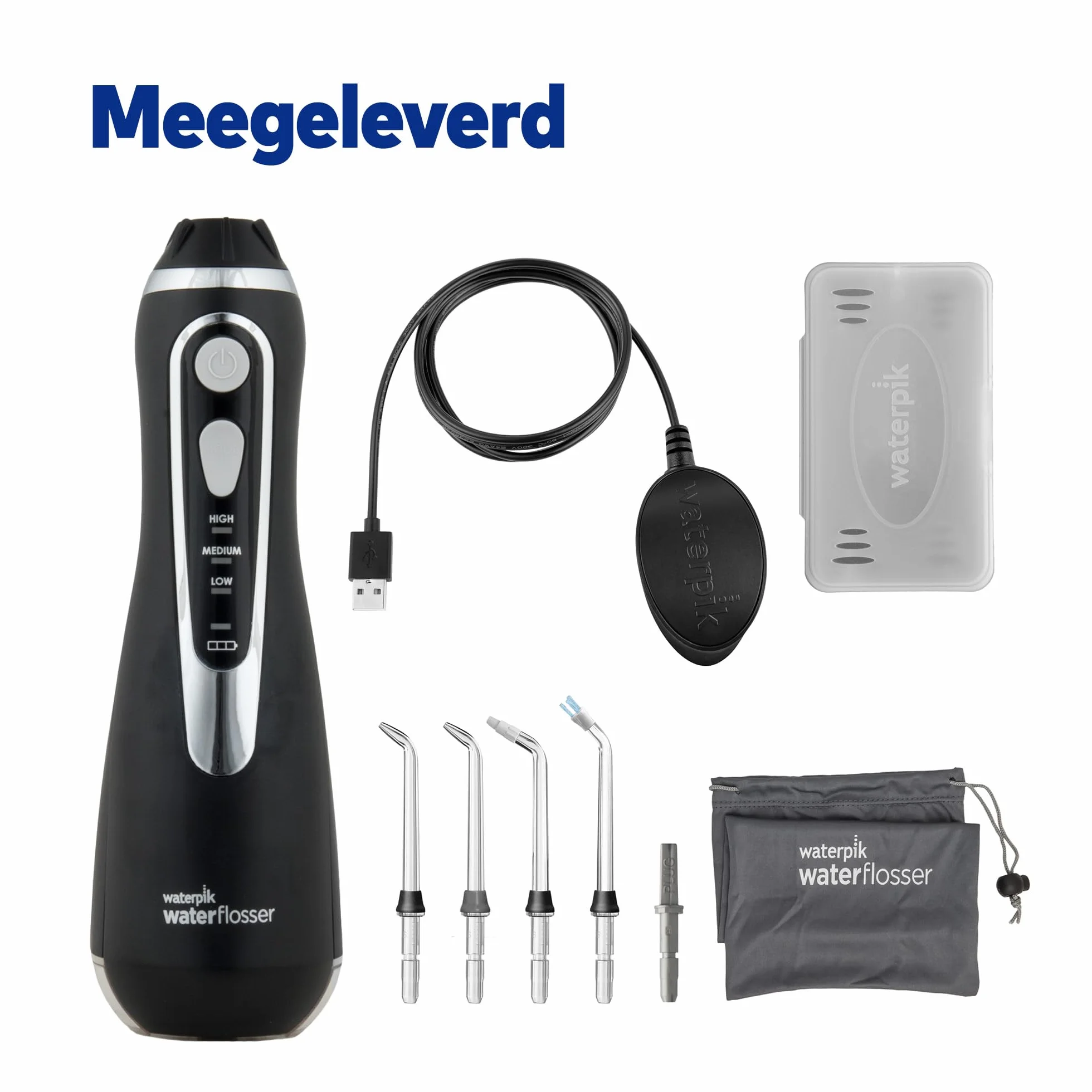 Waterpik Irygator Bezprzewodowy Cordless Advanced, 3 Ustawienia Ciśnienia, Usuwanie Płytki Nazębnej, Idealny w Podróż i do Małej Łazienki, Zasilanie Akumulatorowe USB, Kolor Czarny (WP-582EU)