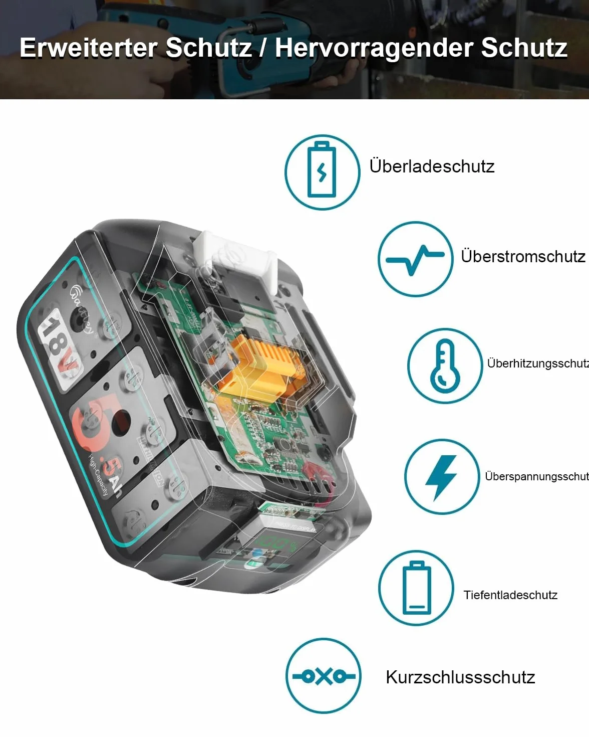 Makita 18 V zamienny akumulator Waitley 5500 mAh BL1850 BL1860B BL1840 BL1830 BL1820B BL1815