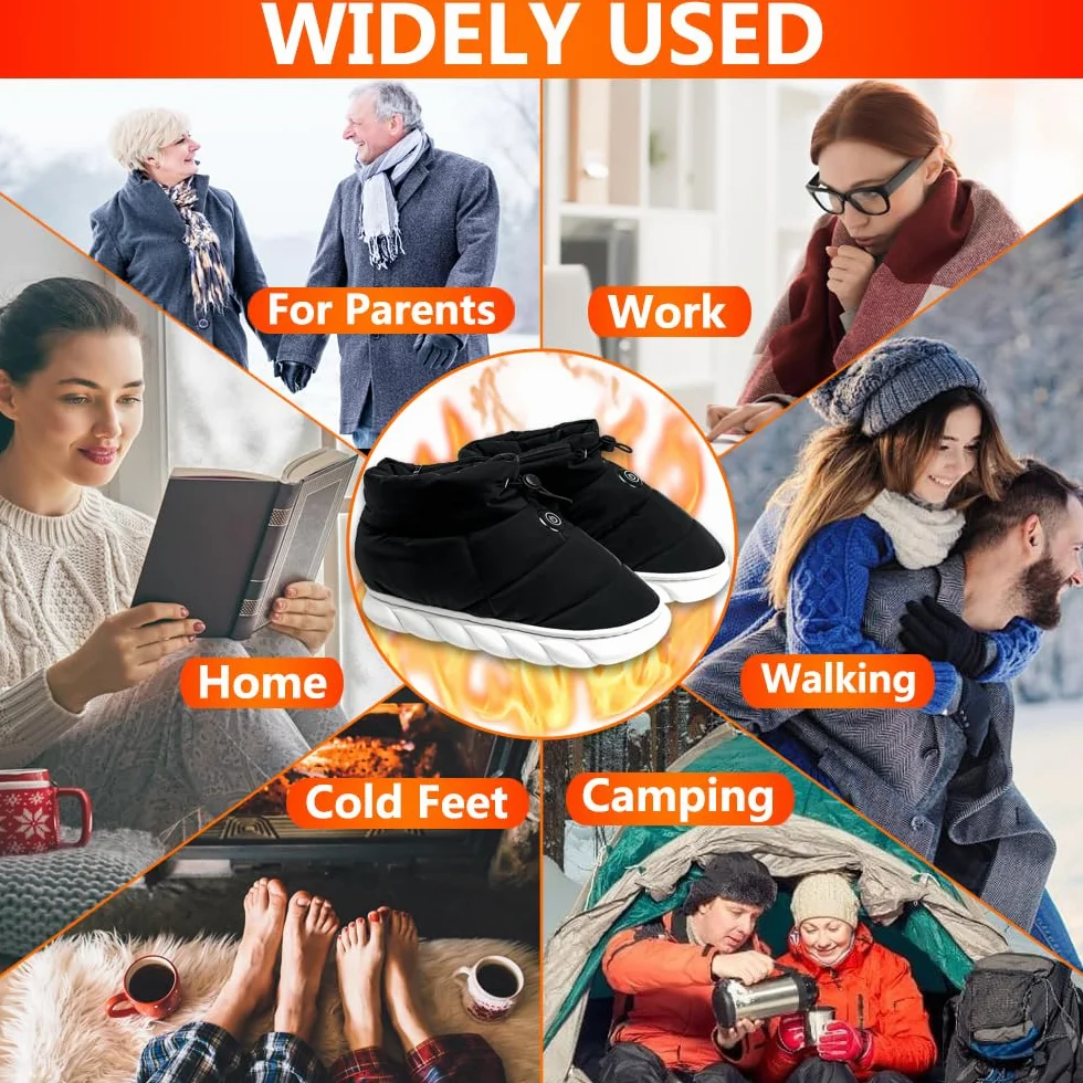 ZONSUSE Ogrzewane buty dla mężczyzn i kobiet, ogrzewane kapcie, elektryczne ogrzewacze stóp, elektryczne ciepłe buty, akumulator 3,7 V, 4000 mAh, z adapterem EU, 3 poziomy ogrzewania, na zimę, do