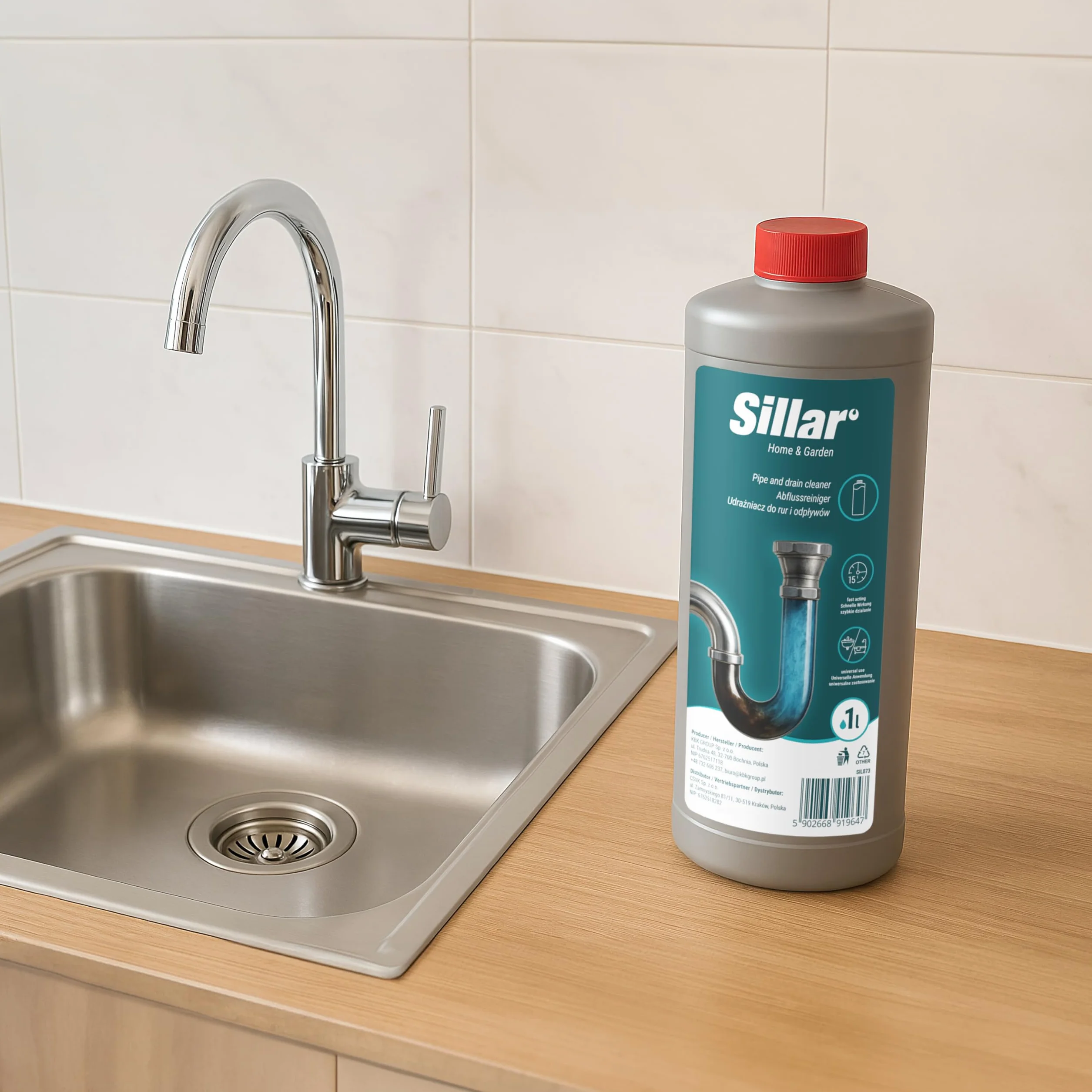 Sillar Żel do udrażniania rur 3x 1000ml EXTRA MOCNY, rozpuszcza włosy, tłuszcz i resztki – do kuchni, prysznica i WC, efekt piany