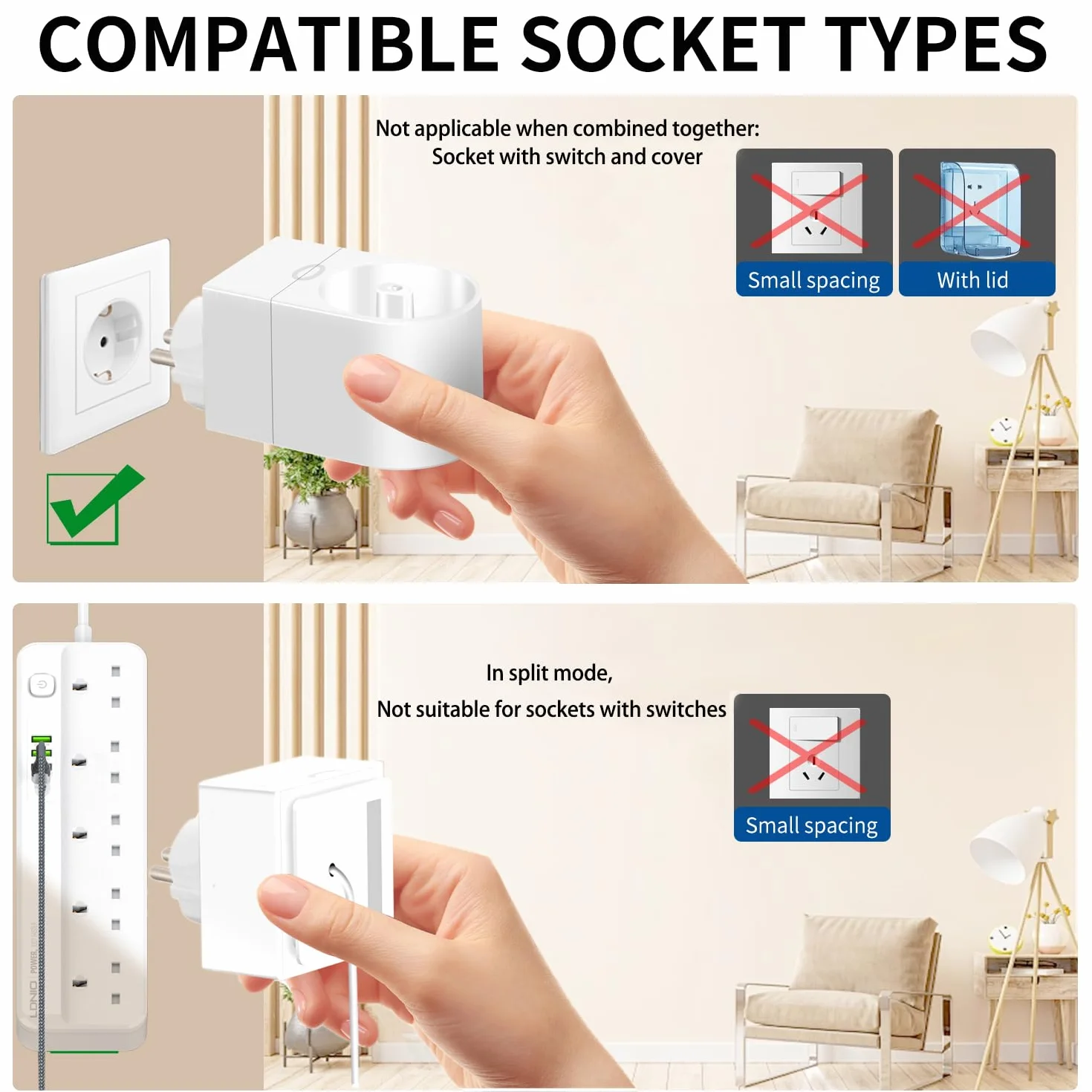 Ładowarka ścienna 2 w 1 do elektrycznej szczoteczki do zębów Oral-B/Braun, ładowarka ścienna do szczoteczki do zębów Oral-B iO3 iO4 iO5 iO6 PRO 3/DB Series, wtyczka brytyjska typu 3757 Base (biała)