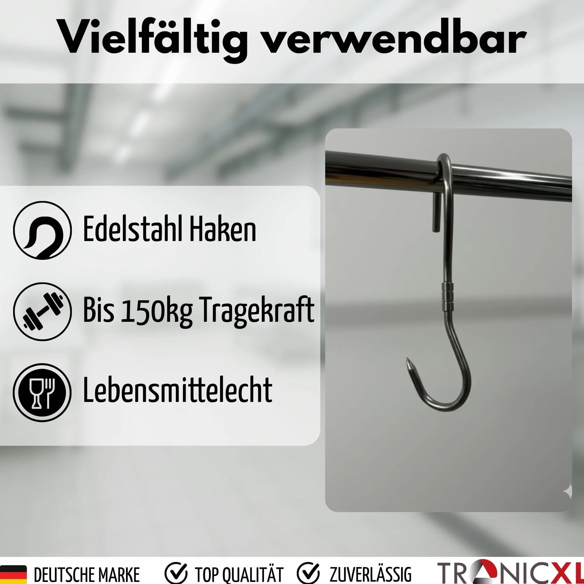TronicXL 2 sztuki profesjonalnych haków w kształcie litery S – 260 x 10 mm hak obrotowy ze stali nierdzewnej hak do rozbijania dzikich haków do mięsa obrotowy do zawieszenia dzikiej ryby, kiełbasek