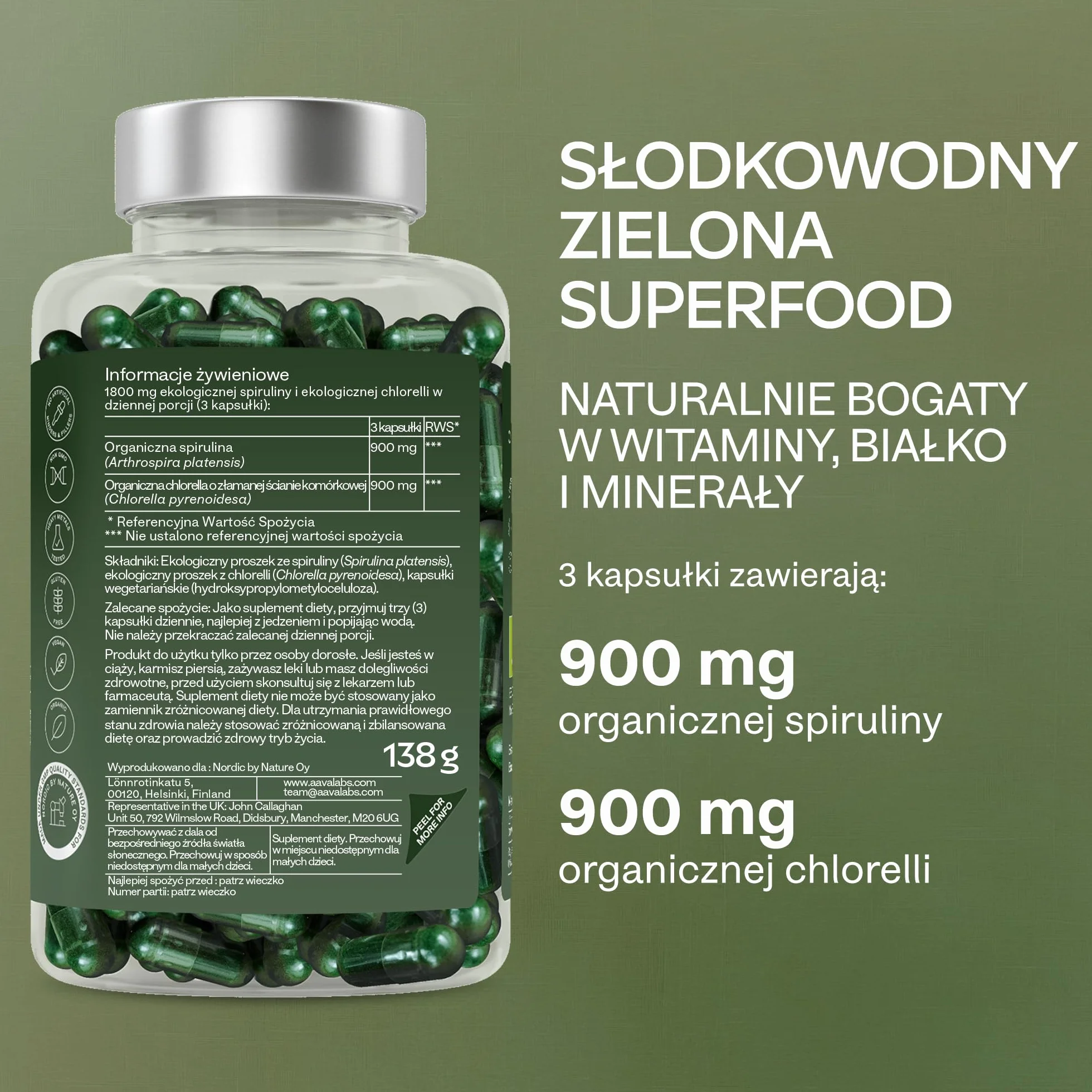 Spirulina i Chlorella 1800 mg Kapsułki - Mieszanka Fitoskładników z Niebieskich Alg - Wegańska Formuła