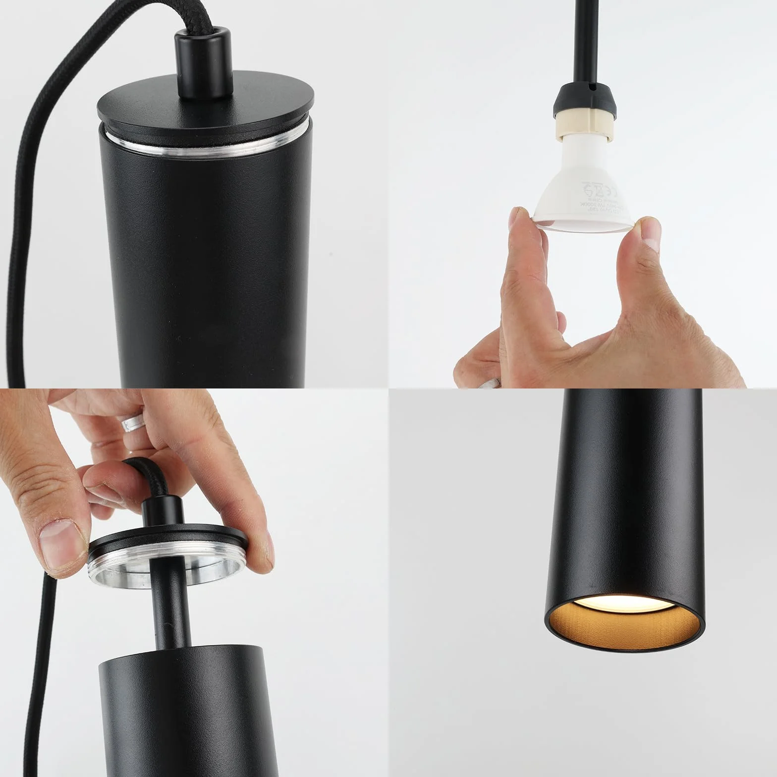 Alpinaluz Zestaw 2 czarnych lamp sufitowych, rurowych 40 cm z reflektorem GU10 - nowoczesny minimalistyczny design - anodowane aluminium - kabel tekstylny 120 cm do kuchni i jadalni