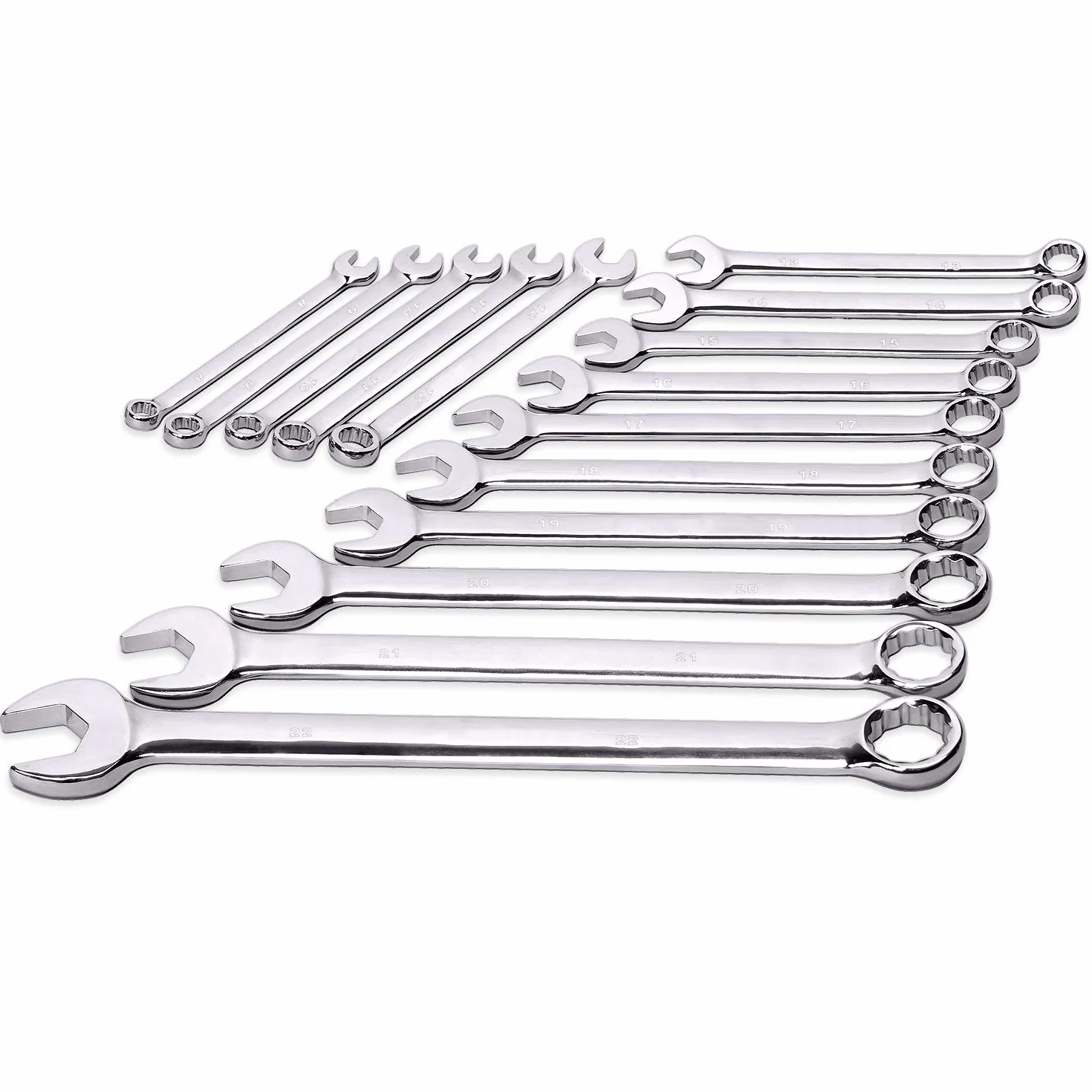 Max Torque 15-częściowy zestaw kluczy płasko-oczkowych premium, stal chromowo-wanadowa, długi wzór | zawiera rozmiary metryczne 8, 9, 10, 11, 12, 13, 14, 15, 16, 17, 18, 19, 20, 21, 22 mm ze stojakiem