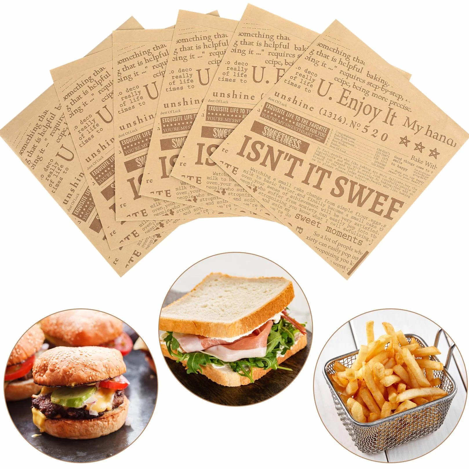 100 arkuszy papieru hamburgerowego, torebki na przekąski, torebki śniadaniowe, torebki na żywność, kartki papierowe, frytki, torebki na kanapki, torebki na przekąski, sery hot dog