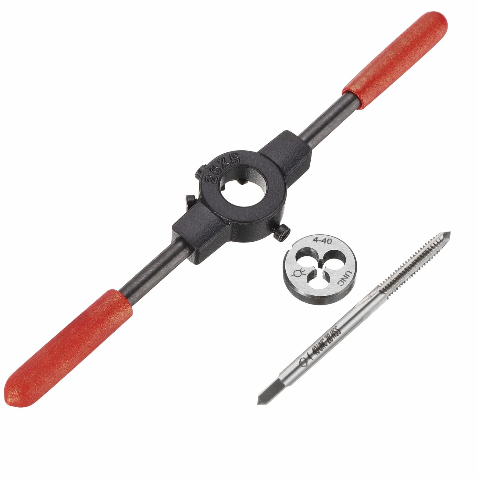 Zestaw gwintowników i narzynek 4-40 UNC, 20 mm, okrągły klucz do narzynek z uchwytem z tworzywa sztucznego, narzędzie do gwintowania gwintowników i narzynek okrągłych ze stali szybkotnącej