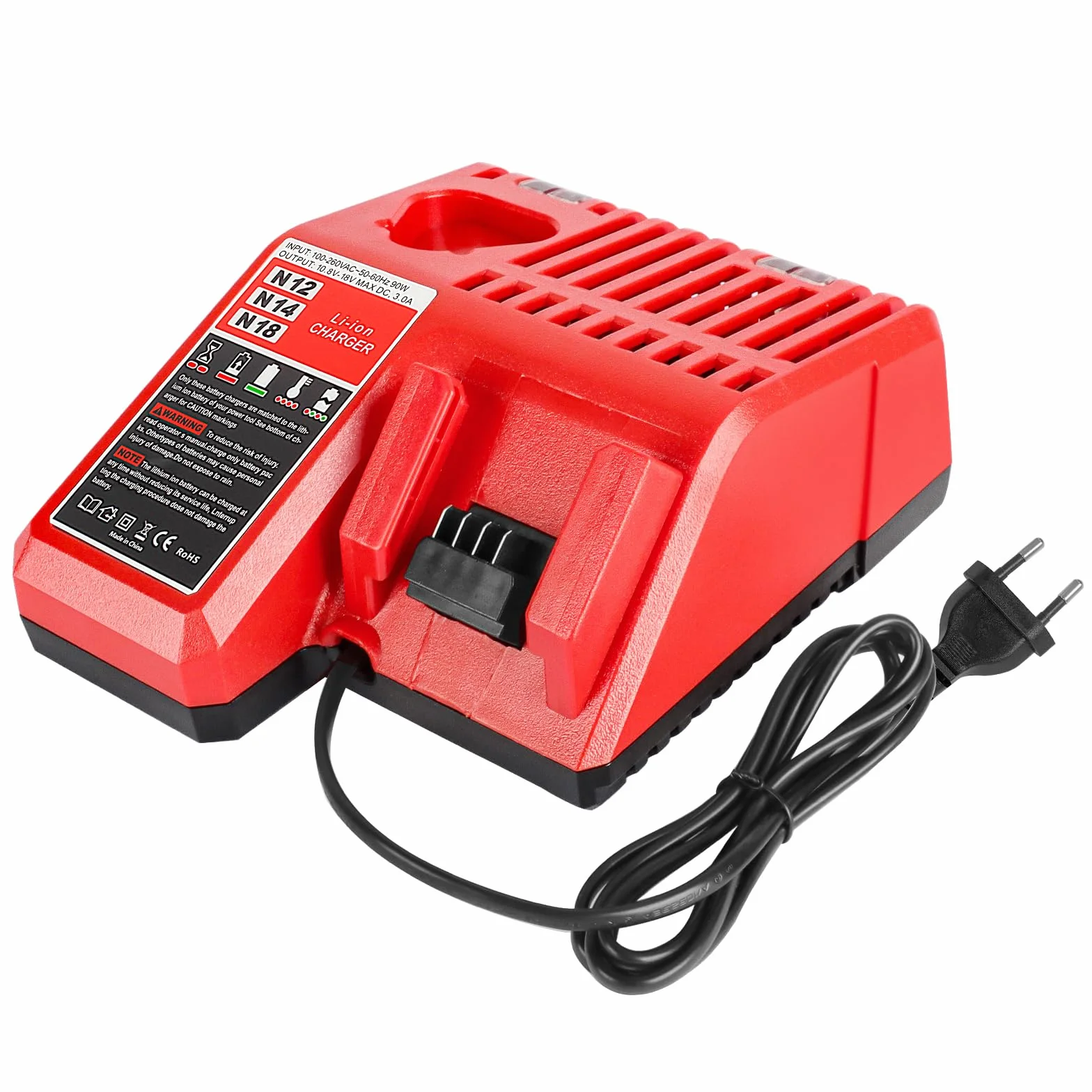 QUPERR Szybka ładowarka 3 A M12 & M18, kompatybilna z Milwaukee 12 V 18 V akumulator litowo-jonowy M12 3 Ah M12 4 Ah M12 5 Ah M12 6 Ah M18 3 Ah M18 4 Ah M18 5 Ah M18 6 Ah