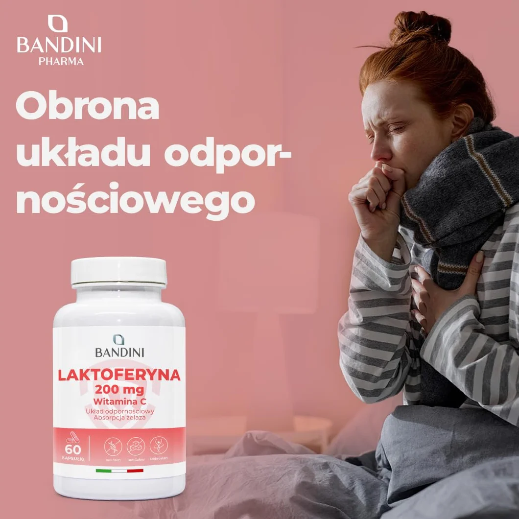 Bandini LATTOFERRINE 200 Immuno 200 MG laktoferyny 60 kapsułek Suplement diety z witaminą C