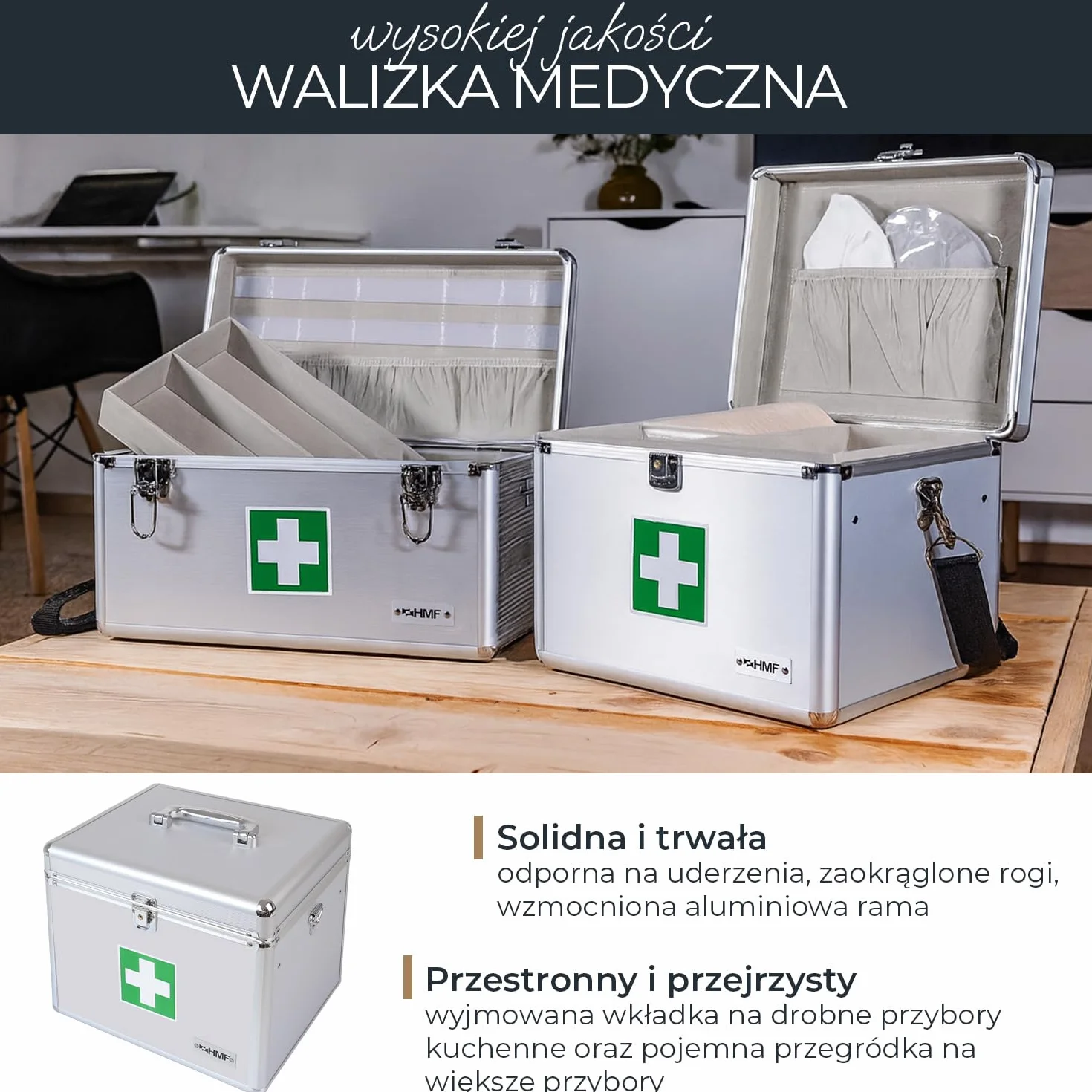 HMF 14702-09 Aluminiowa walizka pierwszej pomocy 30 x 25 x 25 cm