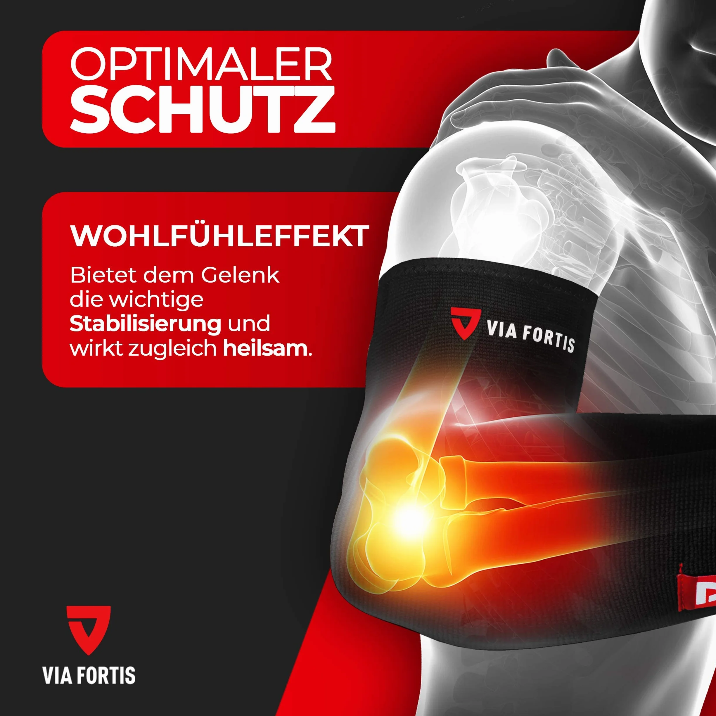 VIA FORTIS® Bandaż łokciowy - Utrzymuje staw łokciowy i mięśnie (Unisex) - Na zapalenie ścięgien - zapalenie stawów - jako bandaż do łokcia tenisowego - Ramię golfowe