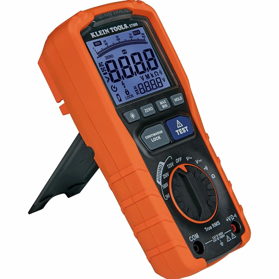 Megaomierz, miernik rezystancji izolacji, rezystor 4000 megaomów, napięcie testowe 125 V/250 V/500 V/1000 V, Klein Tools ET600