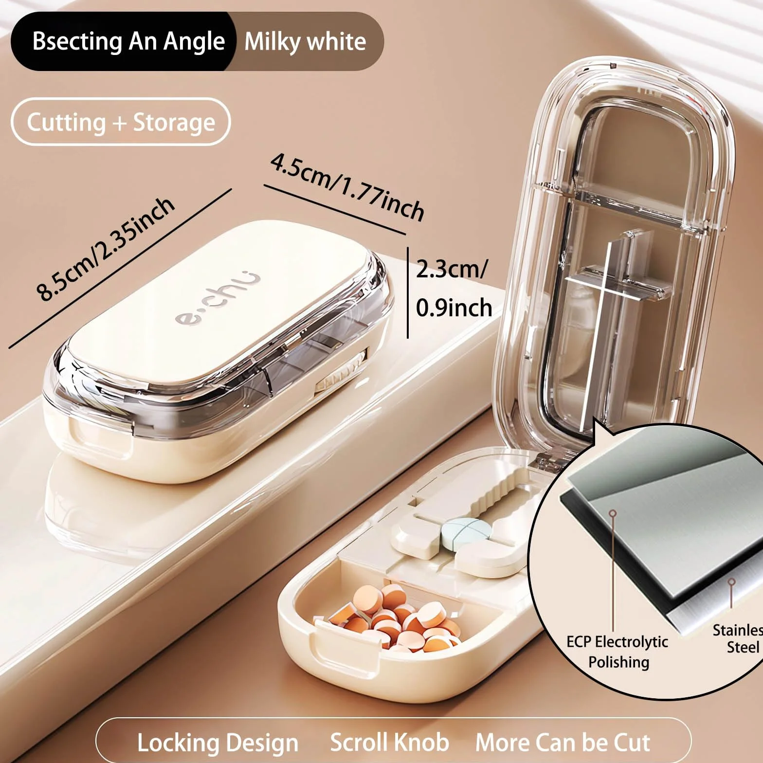 Tablet Splitter Pill Cutter 2 in 1 for Small Large Pills Cutting & Storage Dispenser