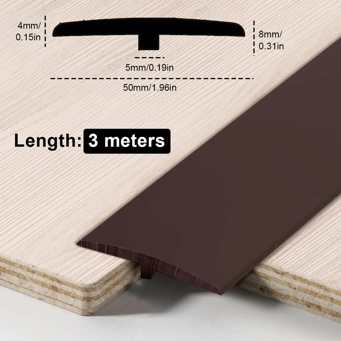 Profil przejściowy samoprzylepny, T Profil listwa przejściowa 5×300 cm, Samoprzylepny pasek przejściowy z PVC T Profil listwa progowa, Podłoga do progów i połączeń podłóg z płytek laminatu