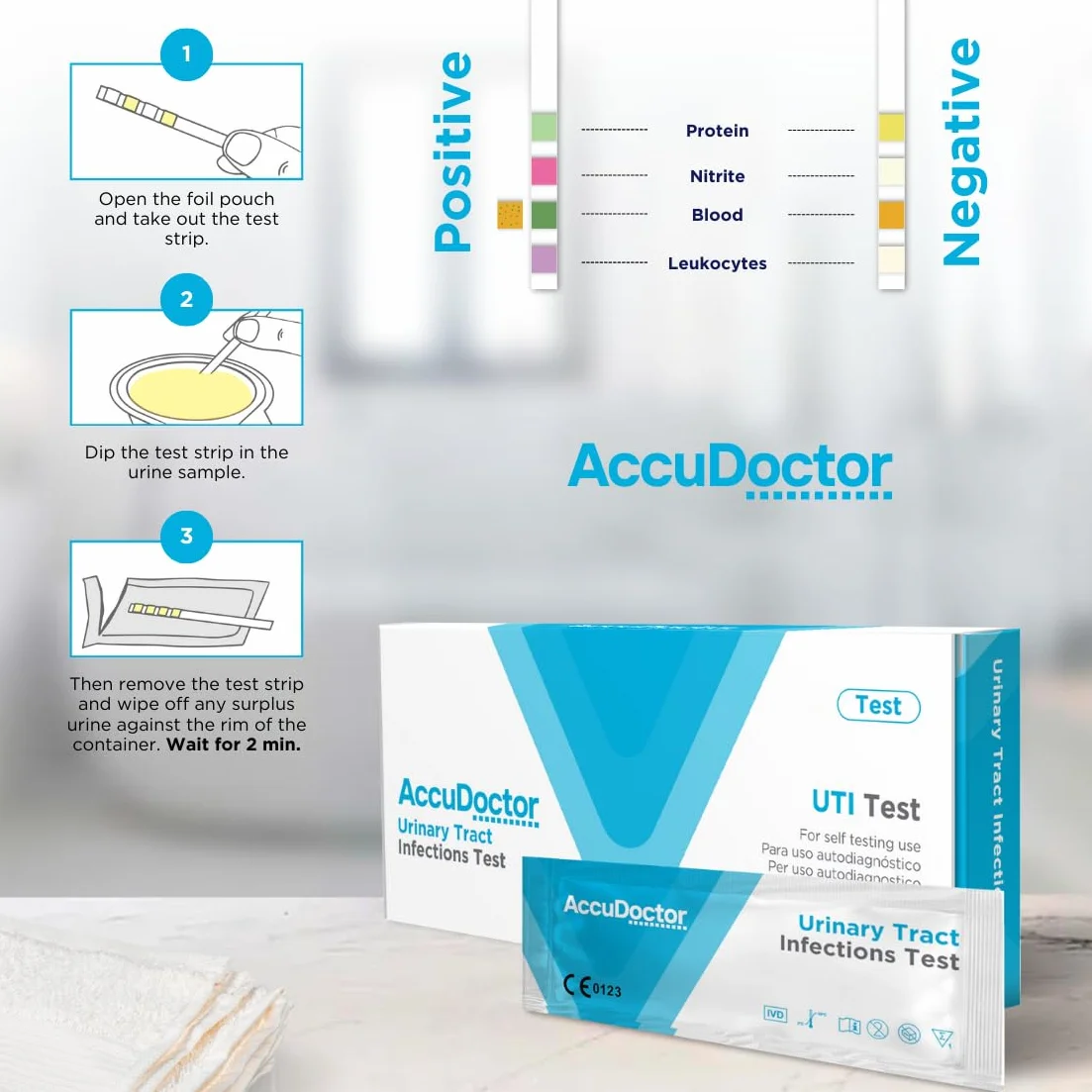 Paski testowe moczu AccuDoctor 5 testów zakażenia moczu 4 wskaźniki