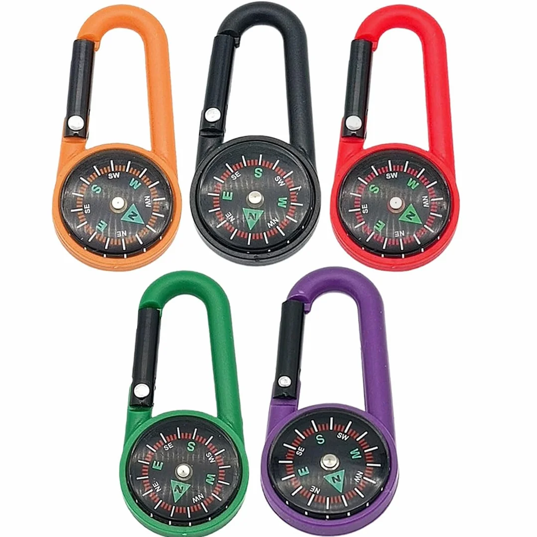 mini kompass - 5 sztuk kompasu Brelok do kluczy Karabińczyk Dekoracyjne zabawki na wędrówki, kemping, zabawki dla dzieci, na wędrówki, kemping, wielokolorowe