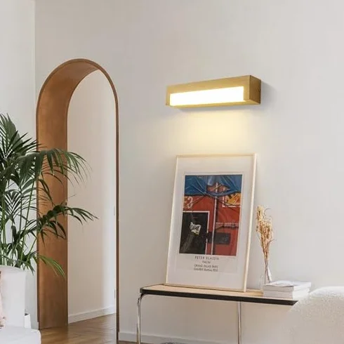 Lampy ścienne LED do sypialni, ze stałym okablowaniem, imitacja drewna wykończenie, 3 tryby kolorów, oświetlenie sypialni, salonu i lustra, metalowa lampa ścienna